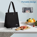 iknoe Insulated Lunch Bag for Women & Adults, 9L Foldable Wide-Open Cooler Bag with Pockets, Leakproof & Portable, for Picnic, Office, Beach(Plain Black)