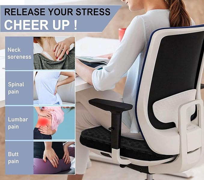 Gel Seat Cushion for Long Sitting Pressure Relief (Extra Large & Thick) - Non-Slip Gel Chair Cushion for Back,Sciatica,Tailbone Pain Relief - Seat Cushion for Office Desk Chair,Car Seat,Wheelchair