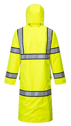 Portwest UH447 Waterproof Reversible Raincoat Hi Vis Reflective Long Safety Rain Jacket Yellow/Black, 4X-Large