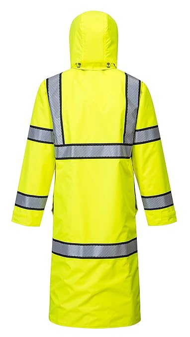 Portwest UH447 Waterproof Reversible Raincoat Hi Vis Reflective Long Safety Rain Jacket Yellow/Black, 4X-Large