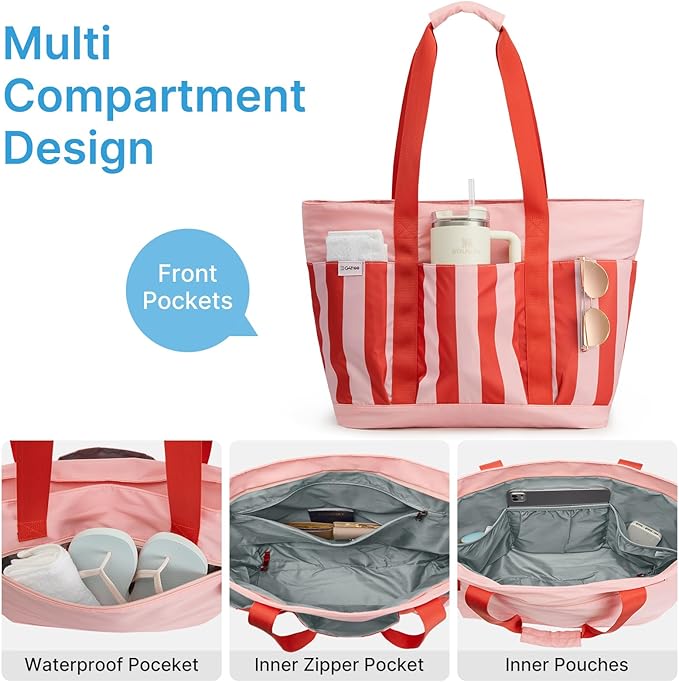G4Free Beach Bag,Waterproof Beach Tote Pool Bags for Women,Compatible with Cup,Foldable for Weekender Travel