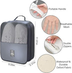 Shoe Bags for Travel Holds 3 Pair of Shoes, Shoe Storage Pouch with 2 Pack Portable Bags, Waterproof & Washable, Grey