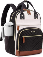 LOVEVOOK Laptop Backpack Women with Giant Tumbler Holder,18 inch Waterproof Work Travel Backpack Computer Laptop Bag,Cute College Nurse Teacher Backpack Purse,Gifts for Women & Men,Beige-Black-Brown