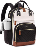 LOVEVOOK Laptop Backpack Women with Giant Tumbler Holder,17 inch Waterproof Work Travel Backpack Computer Laptop Bag,Cute College Nurse Teacher Backpack Purse,Gifts for Women & Men,Beige-Black-Brown