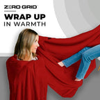 Zero Grid Lightweight Travel Blanket – Premium Compact Wearable Airplane Blanket with Neck Snaps, Cozy Foot Pockets, Zipper Pouch, converts to Soft Pillow for Ultimate Comfort - Scarlet