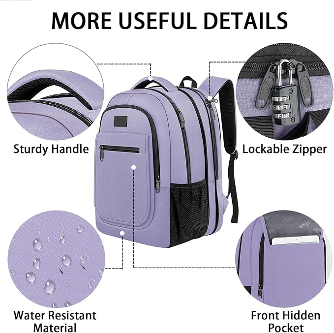 MATEIN Travel Backpack for Women, Expandable 15.6 inch Laptop Backpack, Large Anti Theft Business Computer Bag Water Resistant College Computer Bag Gift for Women Men, Purple
