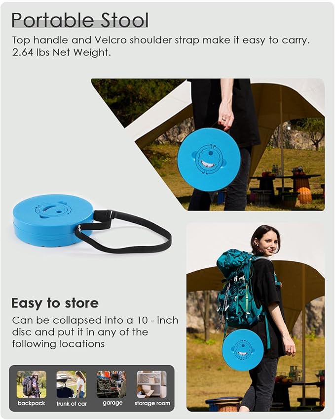 Upgraded Collapsible Stool with Cushion, 800 lbs Heavy Duty Capacity & Lightweight 2.6 lbs, 18-Inch Portable Retractable Folding Stool for Adults, Camping, Fishing, Hiking, BBQ, Travel, Outdoor Events