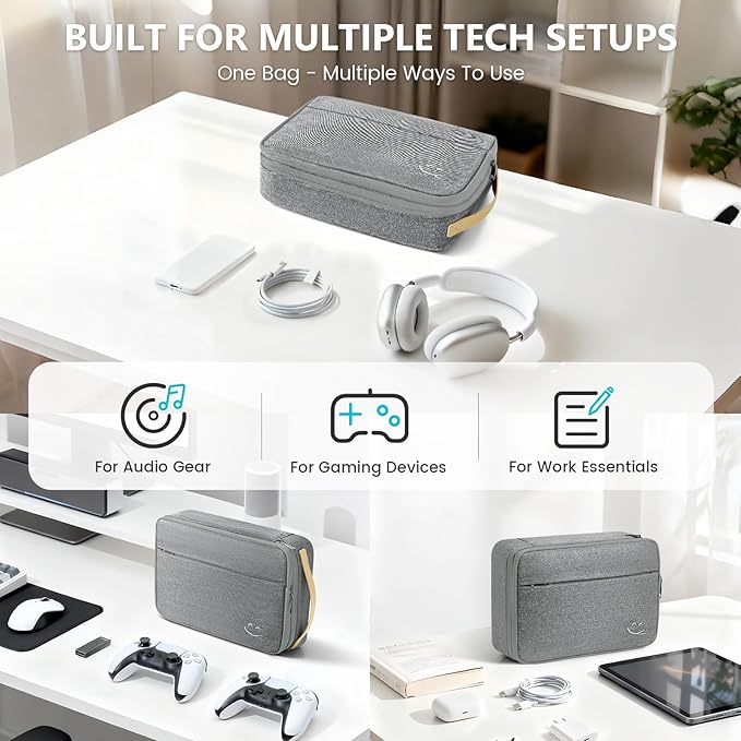 Travelkin Large Cord Organizer Travel, Electronic Organizer Travel Case, Expandable Cable Organizer Bag For Cords, Chargers Phone, Usbs, Tablet (Up to 10"), SD Card (Grey)