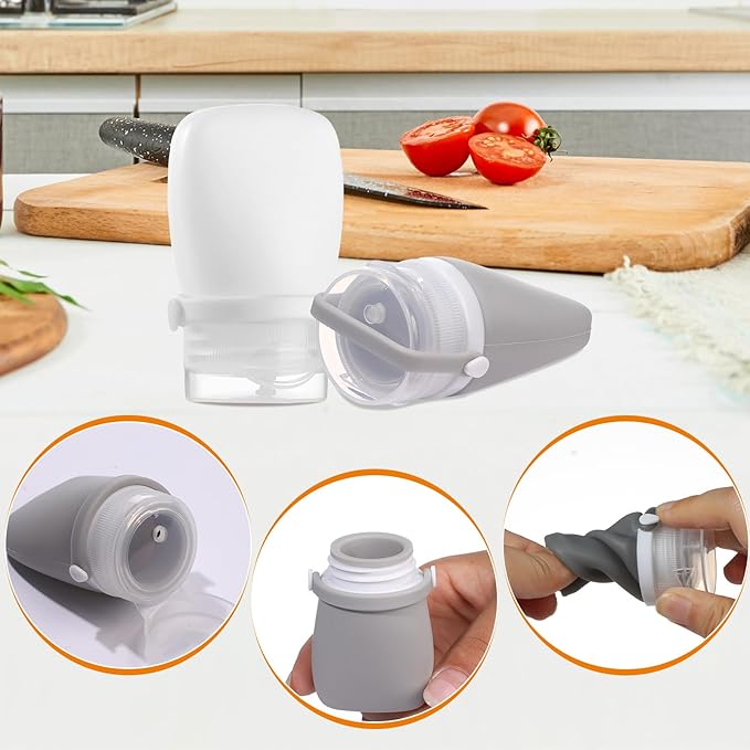 RONRONS 4 Pack 1oz TSA Approved Leakproof Silicone Travel Squeeze Bottles for Toiletries, Shampoo, Salad Dressing, Travel Essentials