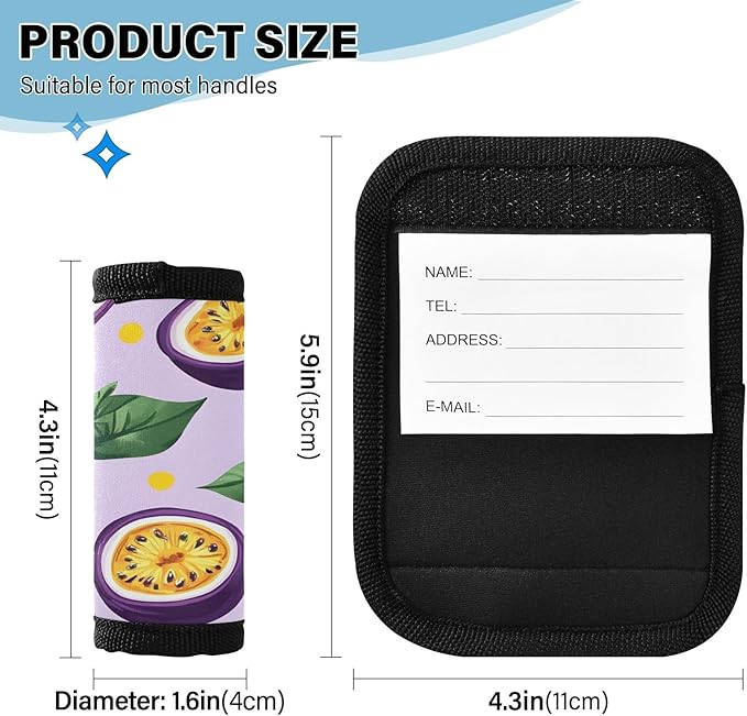 Passion Fruit Luggage Handle Wrap for Suitcase Luggage Tags Handle Covers Identifiers Soft Decorations Travel Accessories 2 Pack