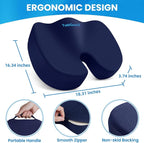 TushGuard Seat Cushion for Office Chair Memory Foam Non-Slip Cushion Back, Relief Chair Pad, Butt Pillow for Office, Car, Computer Desk, Blue, X-Large