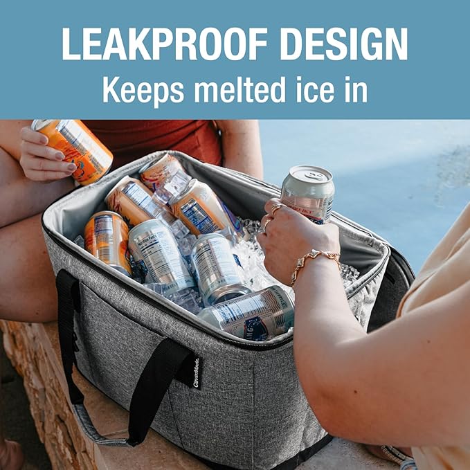 CleverMade Tahoe Collapsible Cooler Bag – Large Portable Cooler Bag for Travel, Foldable Insulated Cooler for Beach, Picnic & Tailgating, Holds Up to 50 Cans, Leakproof Soft Carry Cooler