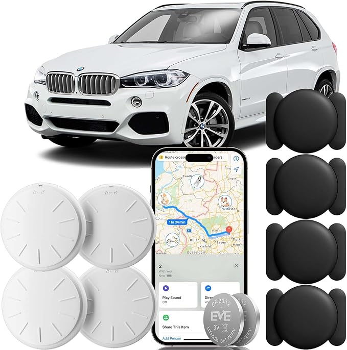 GPS Tracker for Vehicles, 4PCS Real Time Tracker Device for Vehicles, Work with Find My (iOS Only), MINI Magnetic Car Tracker Device Hidden, Waterproof Car Tracker
