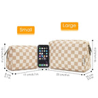 Narwey Small Checkered Makeup Bag for Purse Mini Cosmetic Bag Travel Makeup Pouch Zipper Pouch Cute Make up Bags with Compartments for Women Girls (Light Checkerboard, Small)