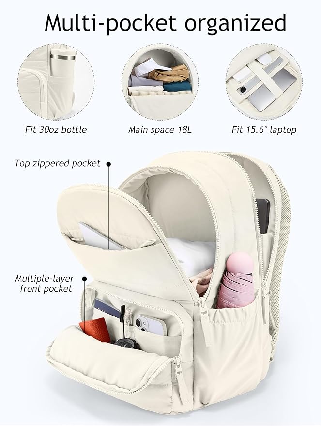 Uselike Travel Backpack for Women, 15.6 Inch Laptop Backpack, Quilted College Bookbag, Cute Work Backpacks, Water Resistant