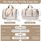 Travel Duffel Bag for Women, Carry-on Overnight Weekender Bags with Wet Pocket & Toiletry Bag, For Spirit Airlines 18x14x8 Personal Item Bag,Small,Beige & Brown