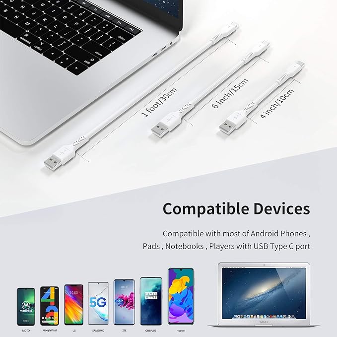 Umefly 1ft 5 Pack Durable USB A to USB Type C 3A Fast Charging Cord, Compatible with Samsung Galaxy S20/S10/S9/S8 Note 20/10/9/8, Moto Z/Z2, LG G5/G6/V20/V30/V40 and new USB-C devices