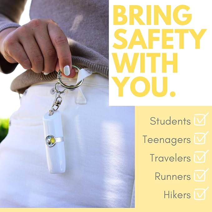 Securityman Personal Alarms for Women | Loudest Safety Alarm Keychain (130dB Siren and SOS Strobe Light) Everyday Personal Safety Devices for Women - White
