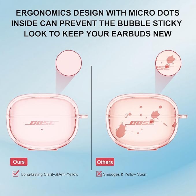 Aircawin for Bose Ultra Open Earbuds Case Clear 2024,Full Protective Shockproof Soft Transparent TPU Cover for Bose Open Ear Wireless Earbud Headphone Accessories with Carabiner and Cleaning Pen-Pink