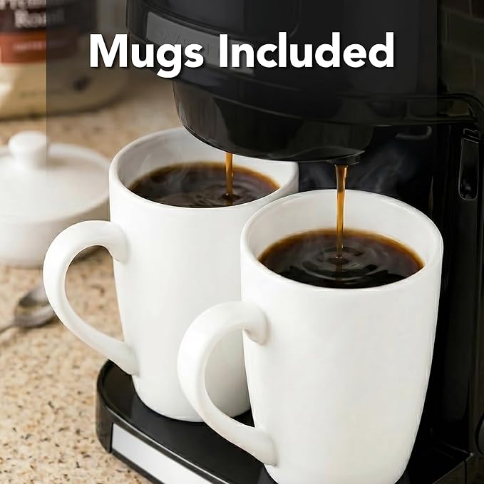 OVENTE Double Drip Coffee Maker. 2 Mugs Included. Coffee Machine. Auto Shut Off, Small Dual Drip Coffee Maker Machine. For Ground Coffee Only, Compact Kitchen or Office Essential, Black CMDD2MB