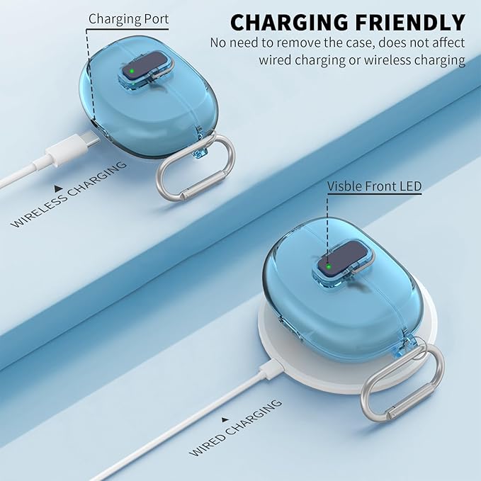 [Secure Lock] for Bose Ultra Open Earbuds Case(2024), TUDIOW Clear TPU Shockproof Protective Cover for Bose Open Ear Wireless Earbuds Accessories with Cleaning Kit& Keychain (Clear Blue)