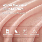 Travel Blanket, Soft 2-in-1 Airplane Blanket, 65x40 Inches, Travel Blanket Airplane Compact with Bag, Car Blanket with Luggage Sleeve & Backpack Clip (Peachy Pink)