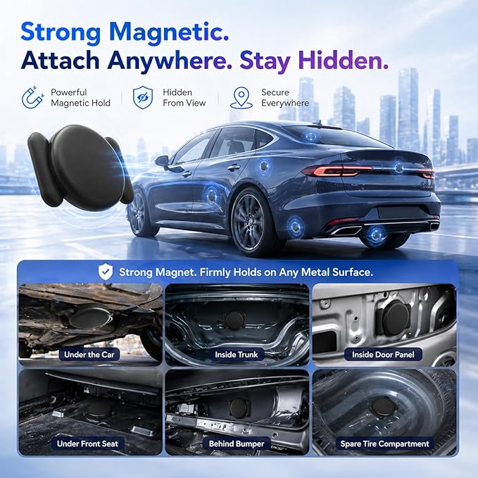 GPS Tracker for Vehicles,Magnetic Waterproof Car Tracker, No Monthly fees, Mini Portable GPS Tracker for Cars, Trucks, Motorcycle, Anti-Theft (iOS Only)