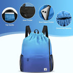 Drawstring Backpack with Mesh Pockets String Gym Bag Sackpack Sandproof Water Resistant Beach Backpack for Men Women