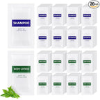 Travel Size Body Wash and Shampoo Bulk,Refreshing White Tea Scent,0.35 fl oz,Individually Wrapped Mini Shower Gel Shampoo Hygiene Kits for Travel/On The Go/Homeless Care/Hotel Guests(Pack of 20)