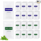 Travel Size Body Wash and Shampoo Bulk,Refreshing White Tea Scent,0.35 fl oz,Individually Wrapped Mini Shower Gel Shampoo Hygiene Kits for Travel/On The Go/Homeless Care/Hotel Guests(Pack of 60)