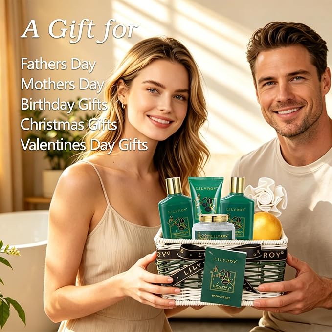 Gifts for Women & Men, Eucalyptus Mothers Day Gift Basket for Mom - Pampering Bath and Body Spa Gift Basket for Women & Men, Gift Set | Christmas, Birthday, Fathers Day, Valentines Day, Perfect Gift