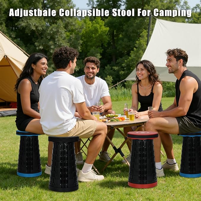 Camping Chairs,Camp Stool,Small Folding Stool,Upgraded Collapsible Stool,Portable Folding Stool,Retractable Seat or Foot Rest,Outdoor Fishing Hiking Gardening Travel BBQ-Max 400lbs (red)
