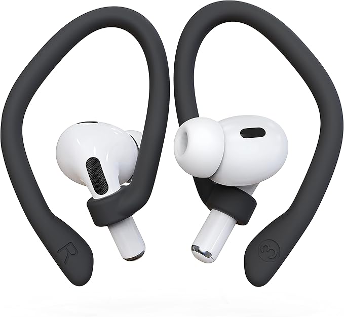Ear Hooks 2 Pairs for AirPods Pro 2 & 1, AirPods 4 & 3, Anti-Slip Comfortable Fit, Ergonomic Design, Accessories (Large, Black)