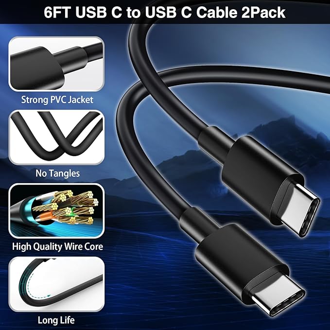 USB C Wall/Car Charger,38W Dual USB-C+USB-A Cigarette Lighter Adapter, 20W Fast Charging Block+2 X 6FT Type-C Cables for iPhone 16,16e,15,Samsung S25, S24 Ultra Pixel Cargador para Carro Plug