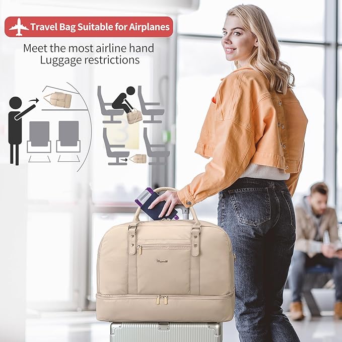 Wogarl 4PCS Weekender Bags for Women Large Overnight Weekend Travel Duffel Carry on Shoulder with Shoe Compartment Canvas Toiletry Bag for Travel Business Gym