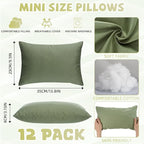 Kigley 12 Pack Mini Pillows for Daycare 9.1 x 13.8'' Small Travel Pillow Bulk Soft Breathable Cotton Pillow for Nap Travel Pet Neck Lumbar Purse Insert (Olive Green)