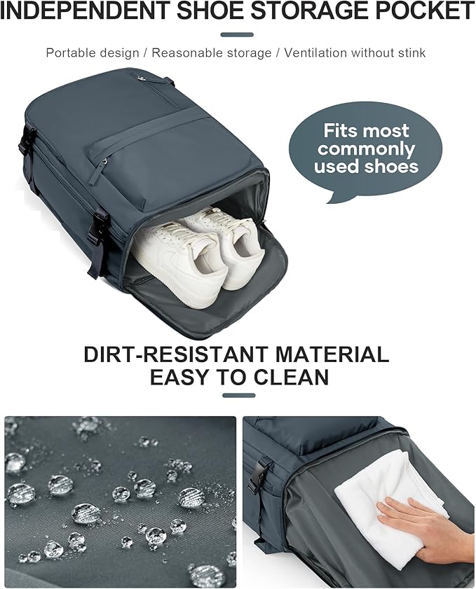 WONHOX Large Travel Backpack Women,Carry On Backpack Flight Approved 18x14x8 inches Bag Spirit Airlines Personal ltem,College Sports Hiking Rucksack Laptop Blackpack mochila de viaje, Grey Blue