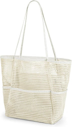 Iioscre Beach Bag for Women, Causal Hobo Pool Bags with Zipper Inner Pocket, Foldable Swim Tote Bag for Vacation Essentials
