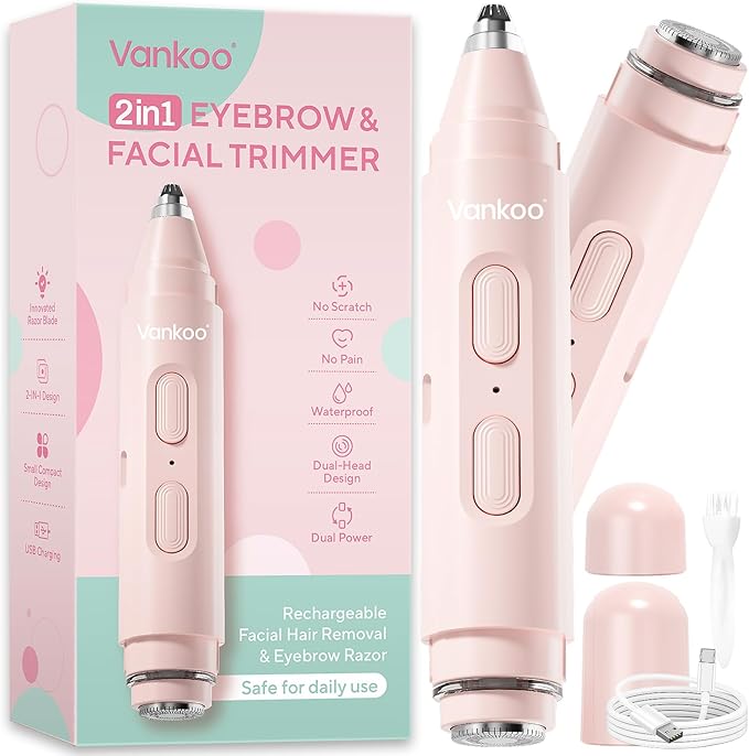 Facial Hair Remover & Eyebrow Trimmer - 2 in 1 Eyebrow & Face Shaver for Women - Rechargeable Face Razors for Women with Built-in LED Lights - Painless Hair Removal for Flawless Skin & Makeup