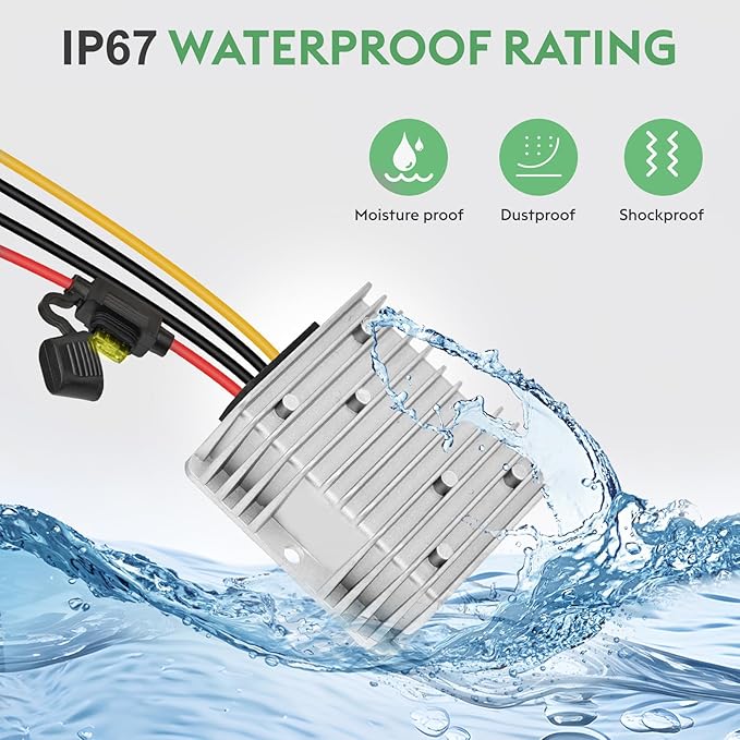 20A 240W Golf Cart DC 18V 20V 24V 36V 48V Step Down to DC 12V Converter Voltage Regulator Reducer Power Buck Converter with Fuse(Inputs 18V-58V to 12V 20A)