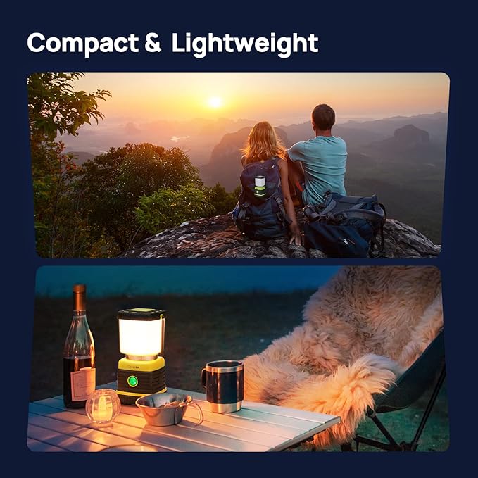 Consciot LED Battery Powered Camping Lantern, 1000LM, 4 Light Modes, IPX4 Waterproof Portable Tent Flashlight for Power Outages, Emergency, Hurricane, Hiking, Light Green, 2-Pack