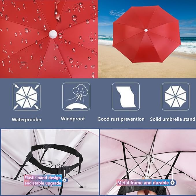 3 Pack Umbrella Hat, Sports Head Umbrella Hats for Adult Women, 26" Diameter Folding Waterproof Rainbow Fishing Headwear for Outdoor Party Beach Hiking
