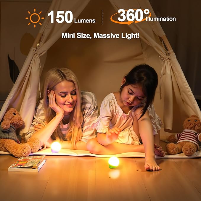LETMY Rechargeable Camping Lights, 4 Pack Portable Tent Lights with 4 Lighting Modes, 150LM Mini Camping Lantern Waterproof, Only 20g Hanging Tent Lantern for Hiking Power Outages Emergency Kids Gift