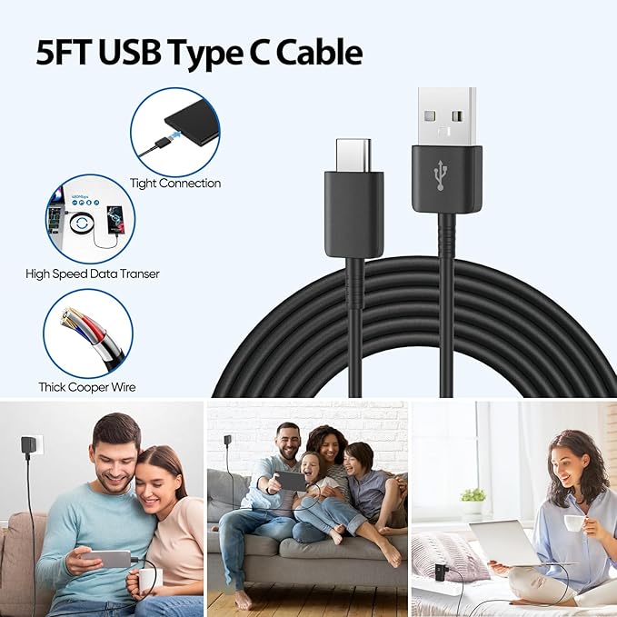 Fast Charger Andriod, Type C Fast Charger with 5FT C Type Fast Charging Cable for Galaxy S10/S9/S8/S10e/S10+/S8+/S9+/Note 8 9 10 20/S22/S21/S21+/S21 Ultra/ S20-Black