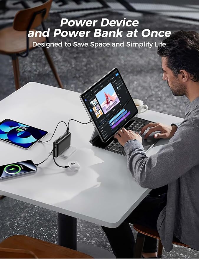 Portable Charger 50000mAh with Built-in Cables and AC Wall Plug, 22.5W Fast Charging Power Bank with LED Display for iPhone 17/16, Samsung, Android Devices, Camping, Road Trips and Travel, Dark