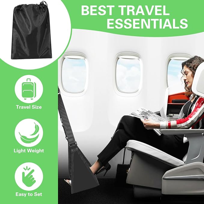 Airplane Footrest, Portable Foot Hammock for Airplane Travel, Adjustable Airplane Foot Rest for Long Flight Bus Train Office, Travel Accessories to Relax Your Feet & Leg