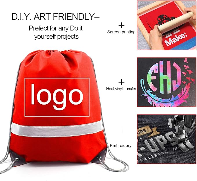 BeeGreen 30 Pieces Red Drawstring Bags Bulk String Backpacks, Cinch Sacks for Gym Sport Trip, Reflective Strips DIY for Women and Men