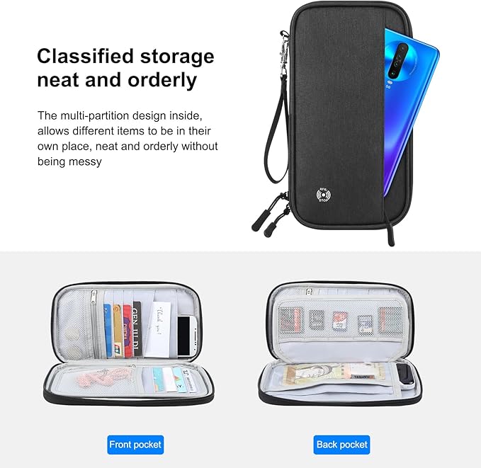 Passport Holder Family, RFID Blocking Travel Wallet Women Men, Travel Document Organizer Premium Wallets Passport Holders Bag, Lightweight Zipper Credit Cards Case Cover for Travel, (Black-Medium)