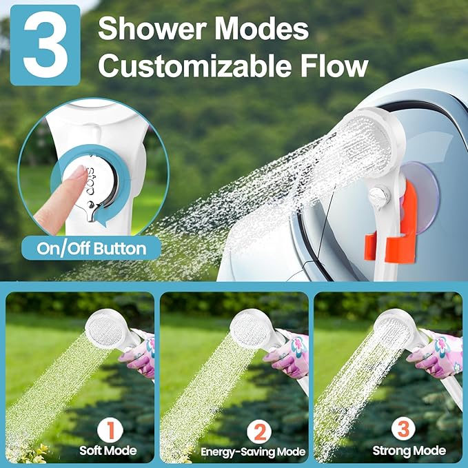 B013 Portable Shower Pump for Camping – 7800mAh Long-Lasting & Quiet Outdoor Shower with LED Display, IPX8 Waterproof Outdoor Shower for Pet Bath, Car Wash & RV