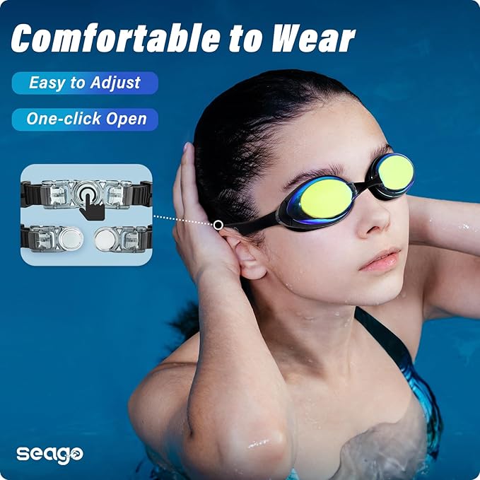 Seago 2 Pack Swimming Goggles Anti-fog Anti-UV Silicone Swim Goggles Adult Women Men